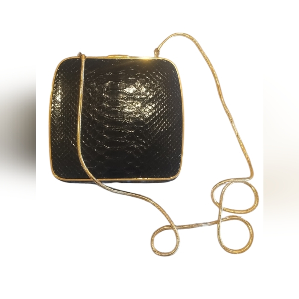 **RARE!** NWOT Black Vintage Ralph Lauren Crossbody/Clutch with Gold Snake Chain